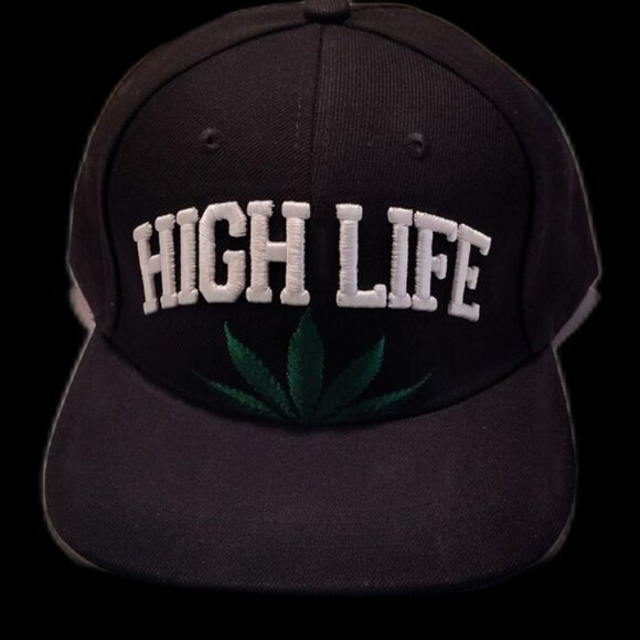 High Life (Leaf Embroidered) Snap Back Flat Bill Hat Black Ball Cap New - Picture 4 of 4